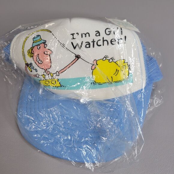 Vintage 90s Streetwear I'm A Gill Watcher Fishing Trucker Hat Cap Snapback Blue - Picture 6 of 7